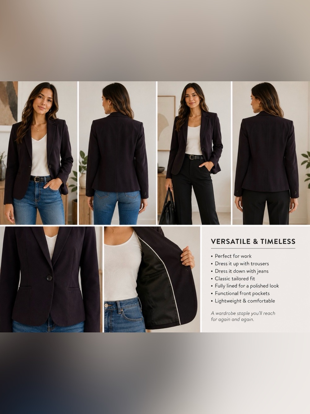 Worthington Black One-Button Career Blazer Jacket Size Medium - Picture 5 of 10